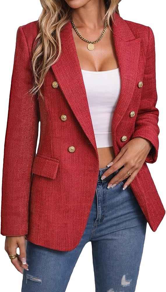 Mina Self 2026 Spring Women's Tweed Plaid Blazer Jacket - Fully Lined Fashion Business Casual Ele... | Amazon (US)