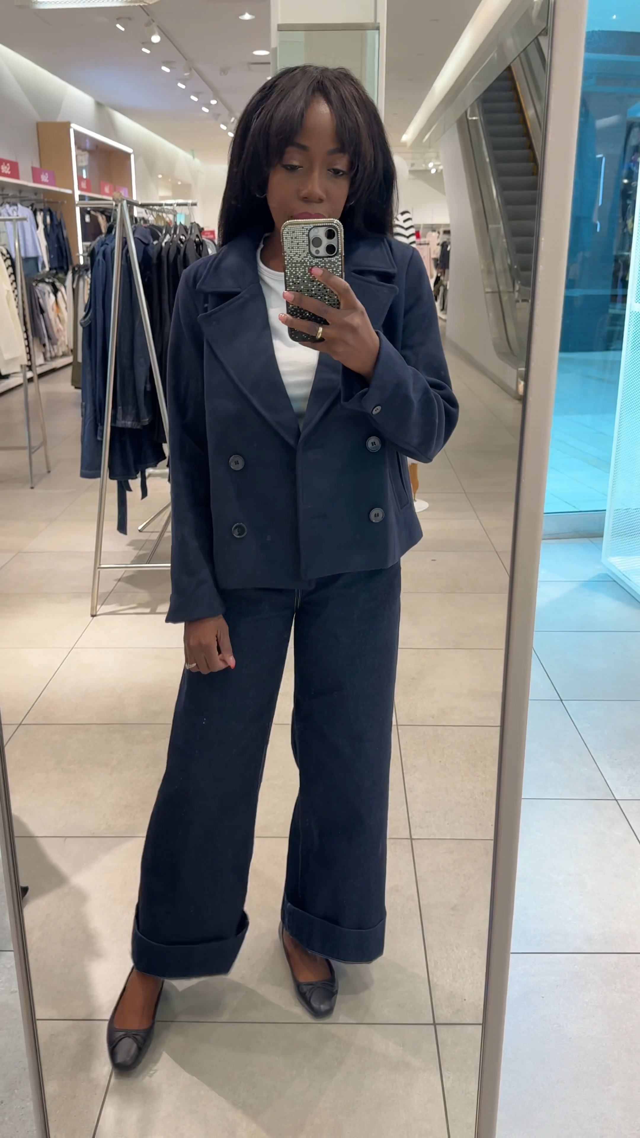 Purchased this short trench coat today while shopping. 
It has side pockets. Button closures on the front. Loose fit. True to size. Wearing a small. 
My wide leg denim jeans are long. Cuff them at the bottom. Wearing a size 24. 

Winter Fashion, Coat, Winter Outfit, On Sale, 

#Ootd 

#LTKOver40 #LTKFindsUnder100 #LTKWatchNow