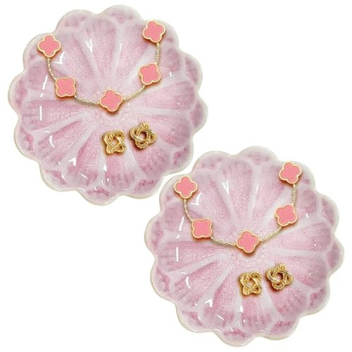 Koyzsen Lotus Ceramic Jewelry Tray, Small Trinket Jewelry Ring Holder Organizing Dish, for Parents Daughter Friends Sister, Birthday Gifts for Women, Pink | Amazon (US)