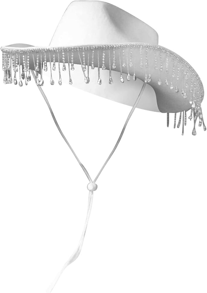 TiaoBug Womens White Bridal Western Cowboy Hat Diamond Fringe Cowgirl Hat Novelty Funny Party Cow... | Amazon (US)