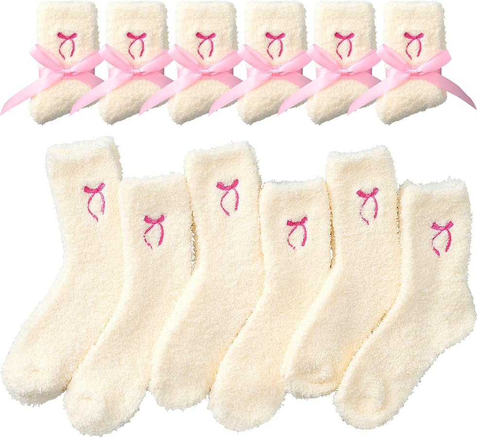 Geyoga 12 Pairs Bow Fuzzy Socks Women Valentines Socks Winter Warm Fluffy Sock Coquette Valentine... | Amazon (US)