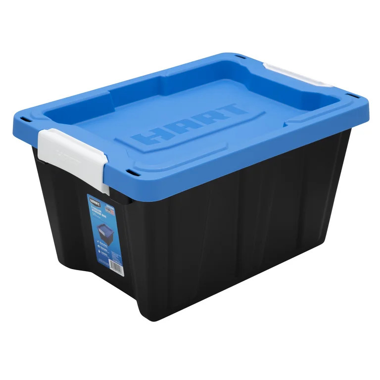 HART 5 Gallon Latching Plastic Storage Bin Container, Black with Blue Lid | Walmart (US)