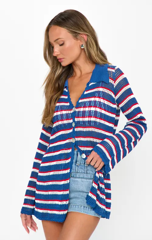 Show Me Your Mumu Button Up Coverup in Montauk Stripe Crochet at Nordstrom, Size Small | Nordstrom
