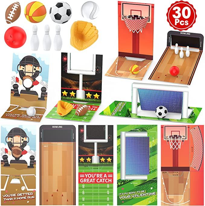 Feltom Valentines Day Gifts for Kids - 30 PCS Mini Sports Ball Eraser Valentines Cards for Kids C... | Amazon (US)