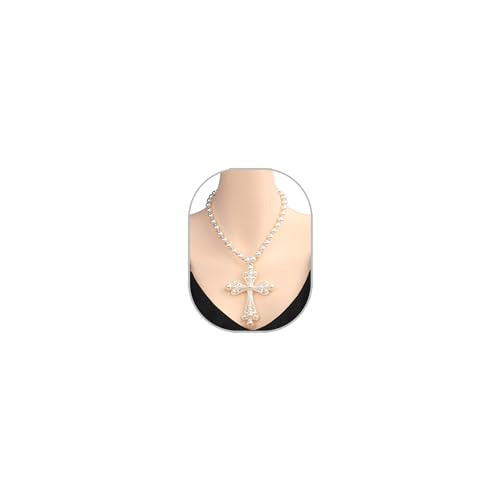 Ucilon Pearl Cross Pendant Necklace for Men Women Gothic Exaggerated Chunky Cross Choker Necklace Delicate Pearl Necklace Jewelry Gift | Amazon (US)