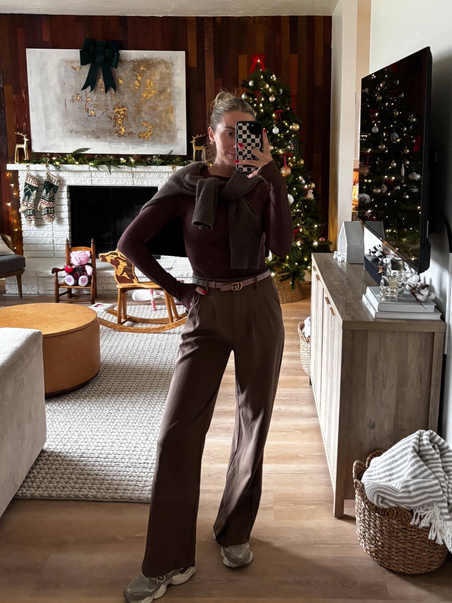All brown moment - one of my fav outfits 
Top - small 
Pants US 4
Shoes TTS 
Sweater - medium 

#LTKSeasonal #LTKHoliday #LTKootd