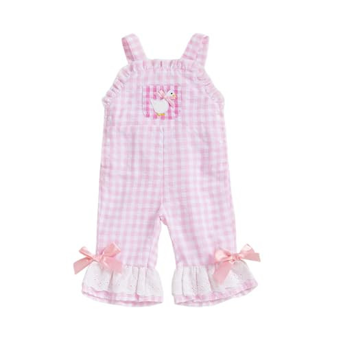 Xnqiwq Toddler Baby Girl Bell Bottoms Jumpsuit Silly Goose Romper Overalls Plaid Suspender Flare Pants Farm Goose Outfit (Pink, 12-18 Months) | Amazon (US)