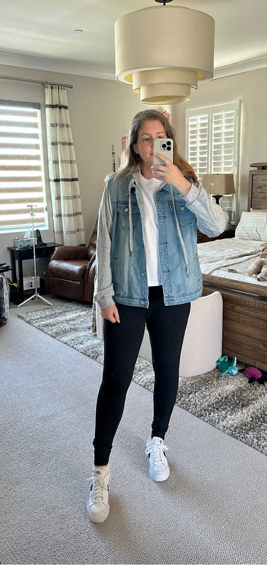 Absolutely love this fun Jean jacket with sweatshirt sleeves. Comes in other washes/colors. Wearing a medium, love the oversized fit it already has, IMO runs TTS  

#LTKover40 #LTKSeasonal #LTKfindsunder50