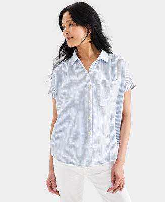 Style & Co Women's Cotton Gauze Short-Sleeve Button Up Shirt, Created for Macy's - Macy's | Macy's