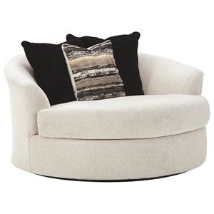 Bowery Hill Oversized Round Swivel Chair in Snow | Cymax