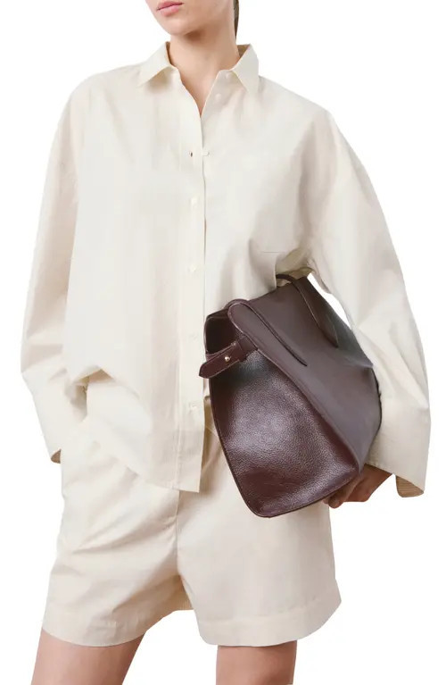 MANGO Stripe Oversize Cotton Button-Up Shirt in Ecru at Nordstrom, Size 6 | Nordstrom