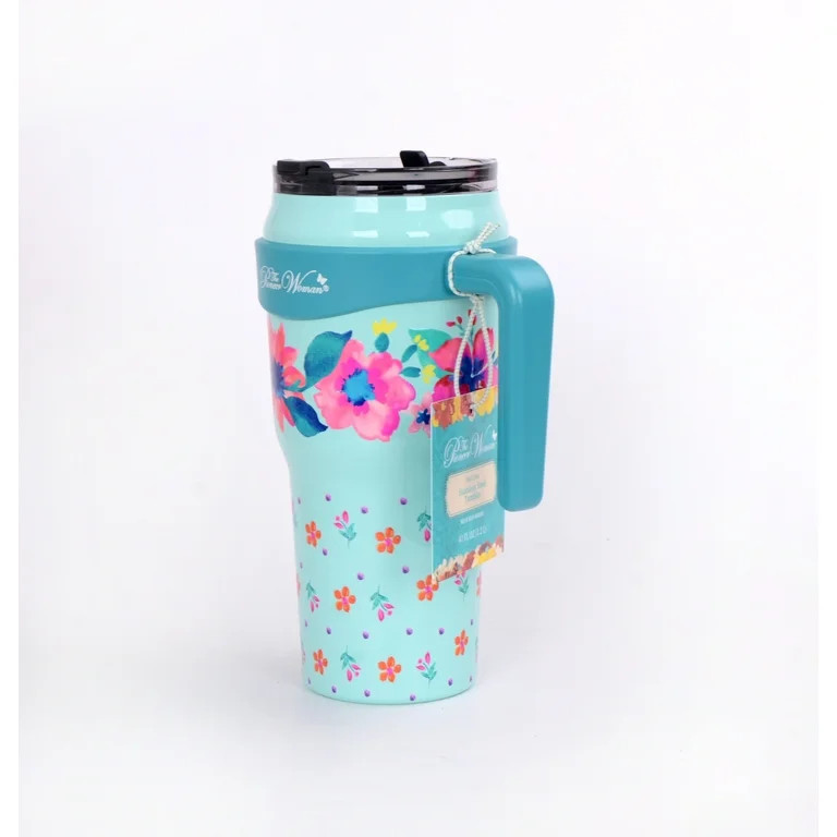 The Pioneer Woman 40oz Stainless Steel Insulated Roadster Tumbler Teal Fresh Floral | Walmart (US)