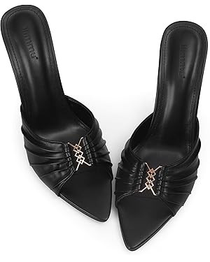 iiimmu 3.5 IN Stiletto Mules High Heels with Pointed Peep Toe Heeled Sandals Faux Leather | Amazon (US)