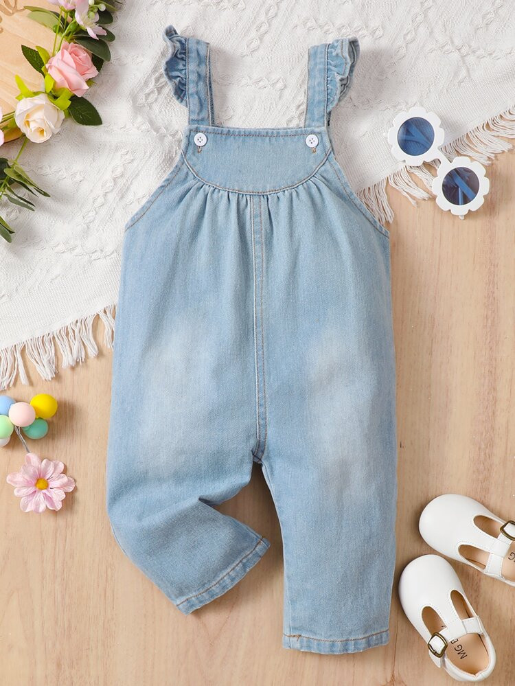 Baby Ruffle Trim Denim Overall Romper | SHEIN