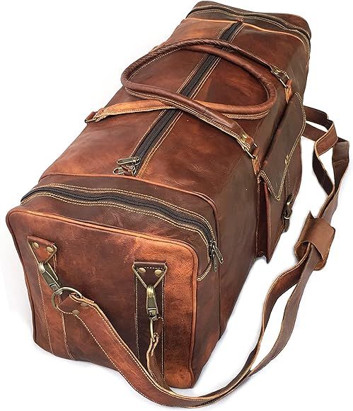 28" Inch Real Vintage Leather Duffel Large Handmade Bags Brown bag Carry On By KK's leather | Amazon (US)