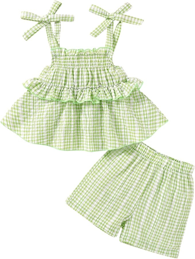 YOUNGER TREE Toddler Baby Girl Clothes Summer Sleeveless Ruffle Top Casual Short Sets 2 Piece Out... | Amazon (US)