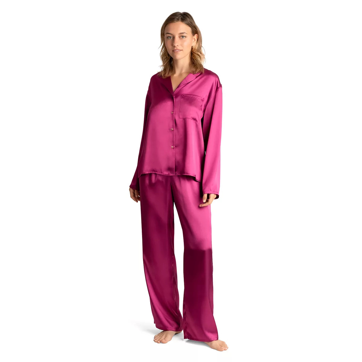Women's Lilac+London Satin Pajama Top and Pajama Pant Set | Kohl's