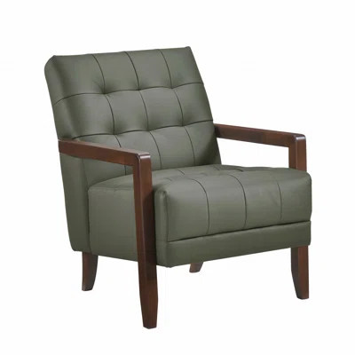 Accent Chair - Modern Style Style Green Leather Upholstered Tufted Design Detail Walnut Finish Wood Furniture 1Pc | Wayfair North America