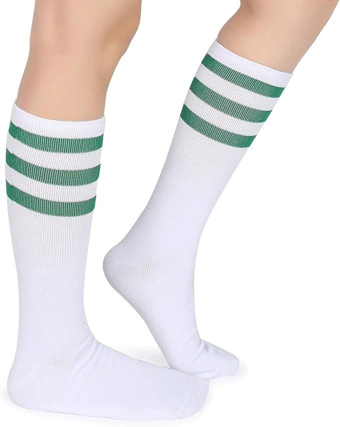 Pareberry Classic Triple Stripes Soft Cotton On the Calf Retro White Tube Socks | Amazon (US)