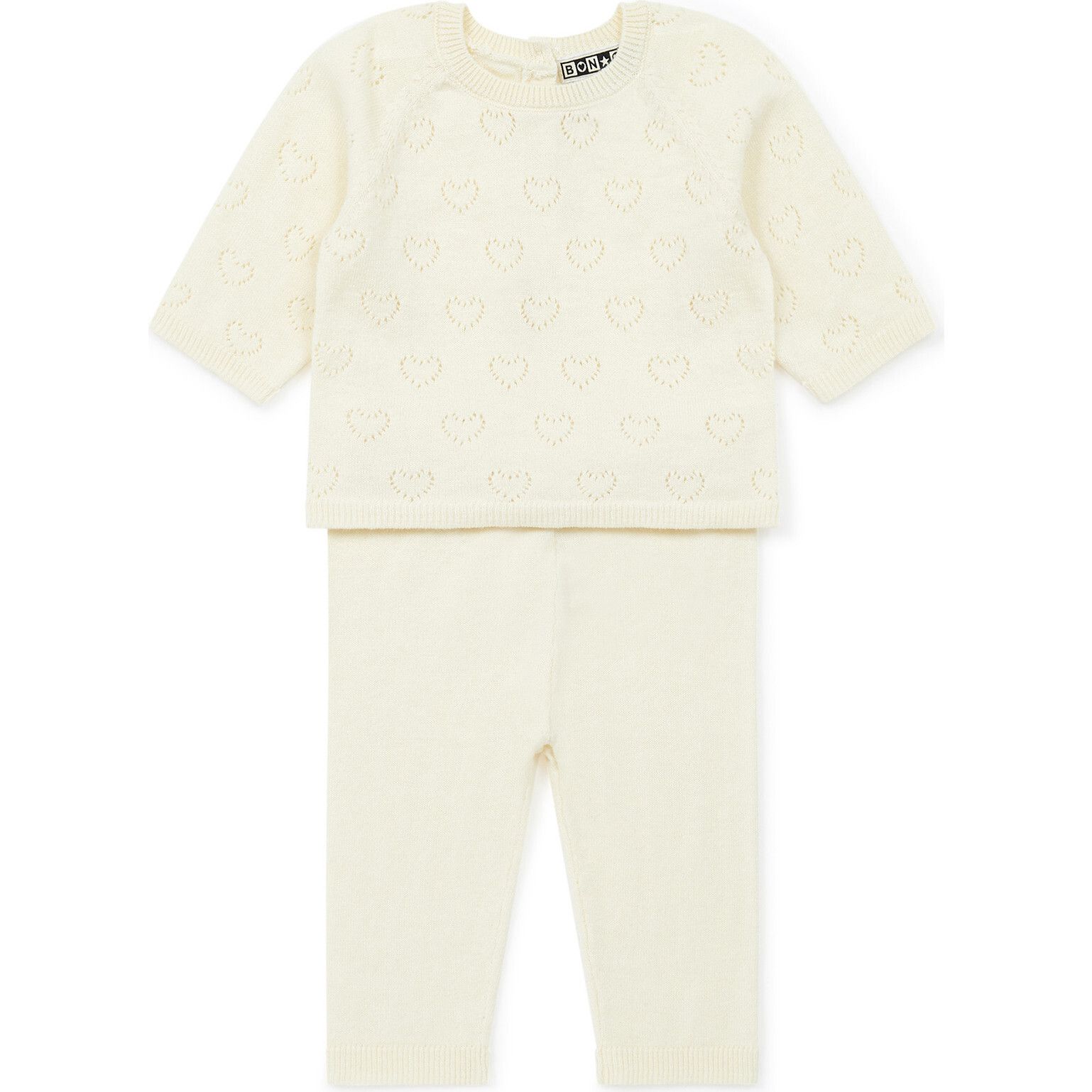 Openwork Hearts Cotton-Cashmere Knit Baby Set, Cream | Maisonette