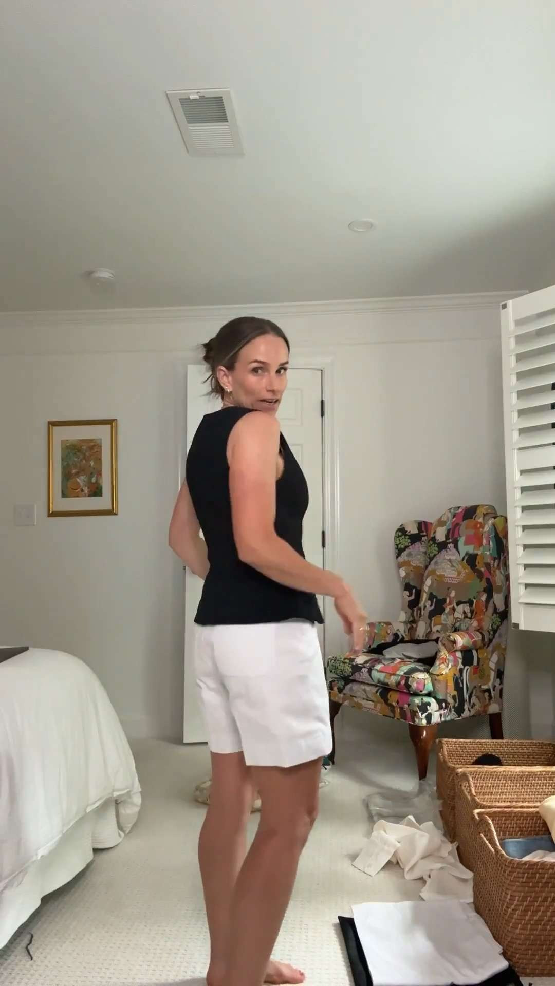 This top is Aritzia and it's pretty snug. I am wearing a size 4 and would recommend sizing up. 

These shorts are Spanx in the 7 inch. They are long but not too long. Perfect for a 40 year old Mom. The only thing is they are so white, they are almost blue, but the fit is impeccable. 

I am wearing a size small.

#LTKmomlife #LTKSeasonal #LTKOver40