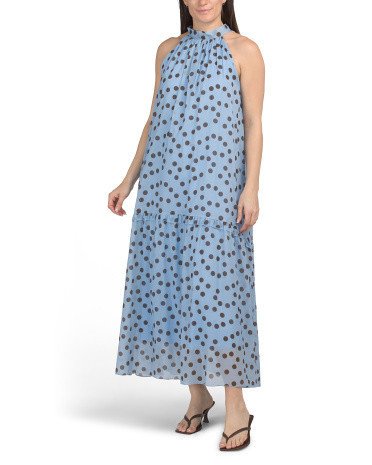Halter Neck Sleeveless Tiered Maxi Dress for Women | Cotton/Viscose/Elastane | Marshalls