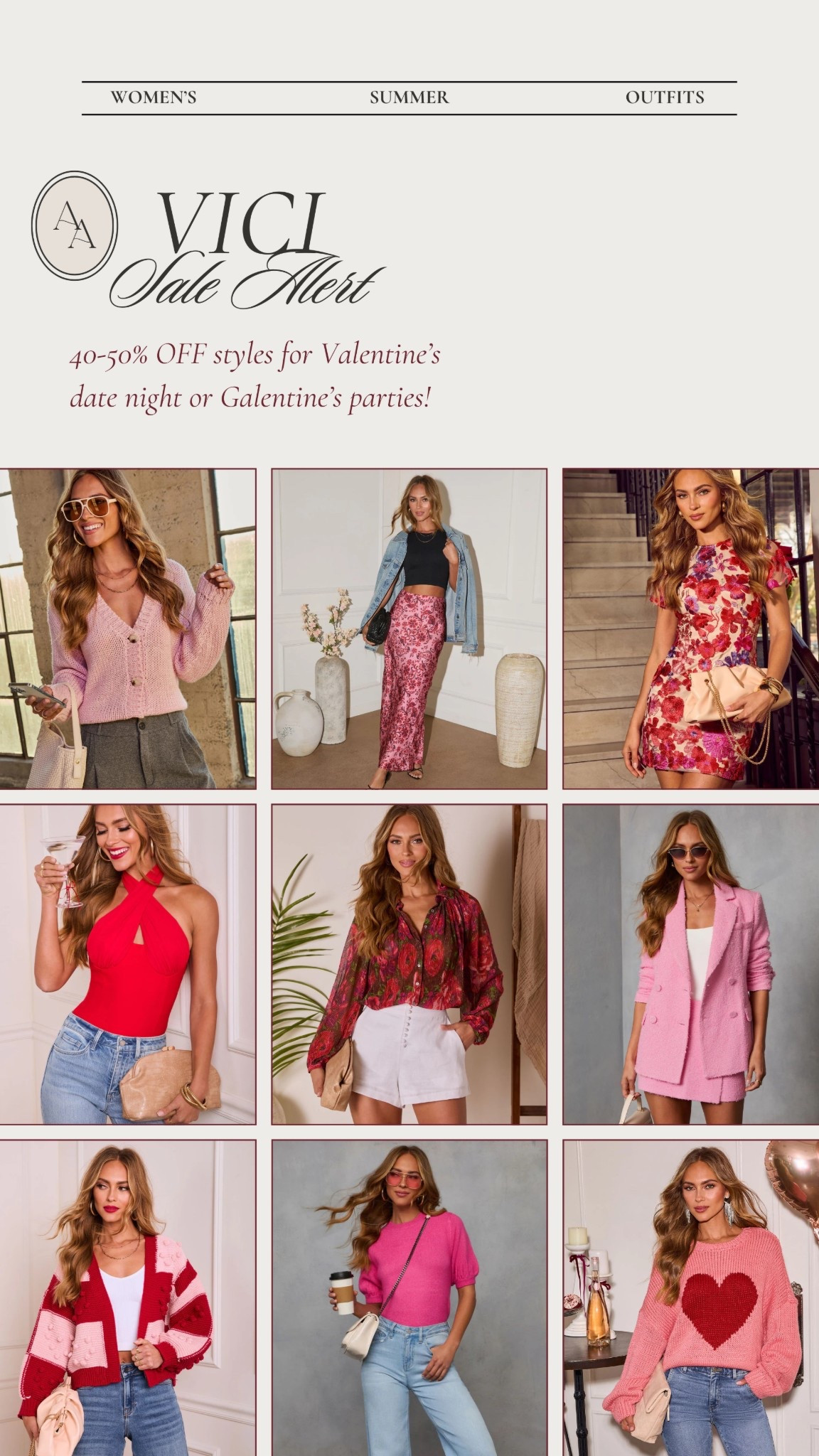 VICI is currently having a 40-50% off sale on lots of dresses, sweaters, tops, etc! Includes their latest Valentine’s Collection as well, which has so many cute date night outfits or casual looks for a Galentine’s party! Use code “NEWYEAR40” and/or “NEWYEAR50” to save at checkout (both can be added together!) 

#LTKFindsUnder100 #LTKSeasonal #LTKSaleAlert
