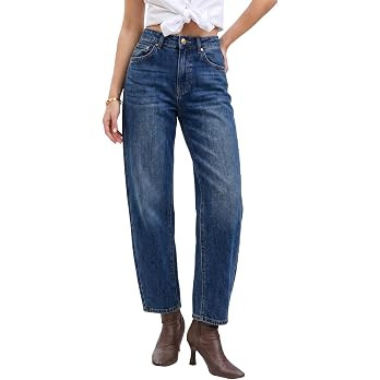 Barrel Jeans for Women Mid High Waisted Baggy Stretchy Balloon Pants | Vintage wash wide leg deni... | Amazon (US)