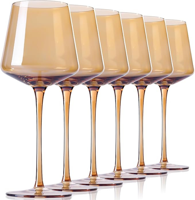 Physkoa Amber Wine Glasses Set Of 6 - Modern Amber Wine Glasses, Stemmed Amber Wine Glasses - Ide... | Amazon (US)