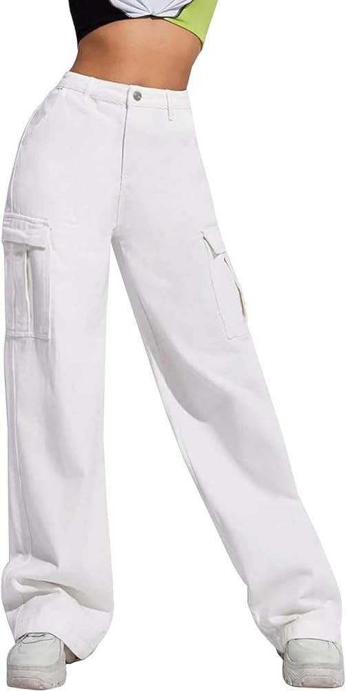 LONGYIDA Women's High Waisted Cargo Jeans Straight Wide Leg Stretch Baggy Jeans Y2K Casual Loose ... | Amazon (US)