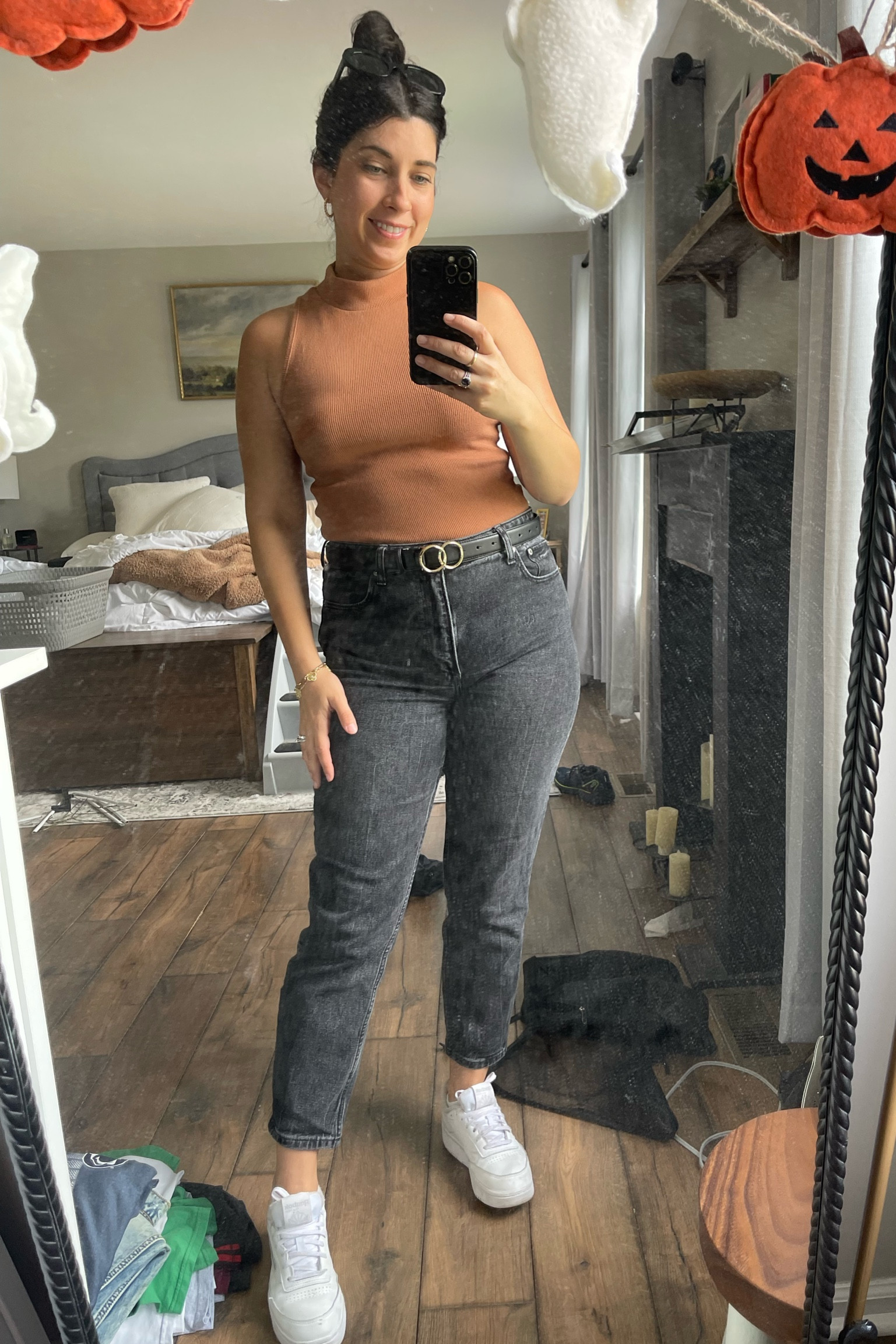 Pumpkin patch outfit // fall days outfit. Target tank, black abercrombie jeans, belt, sneakers 

#LTKfindsunder100 #LTKmidsize #LTKHalloween