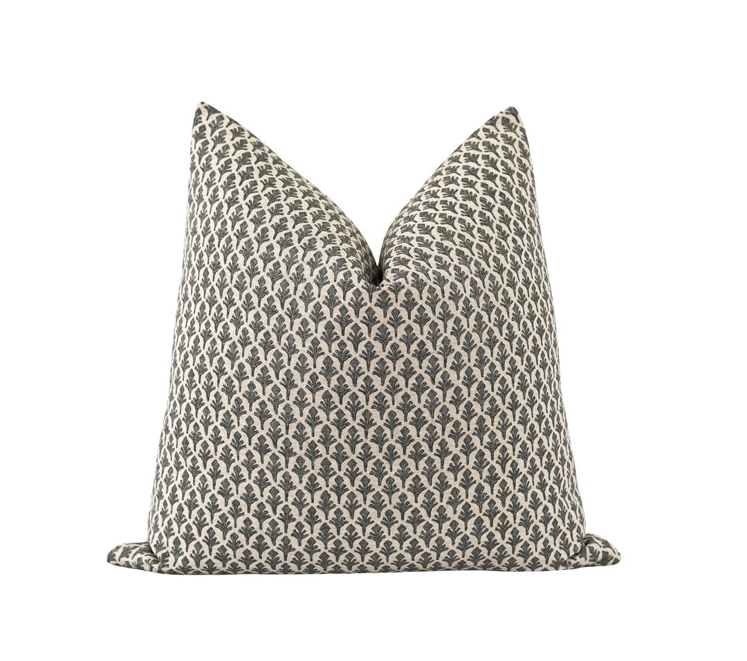 DOUBLE SIDED Small Floral Print Pillow Cover, Lacefield Neutral Pillow, Dark Grey and Beige Pillo... | Etsy (US)