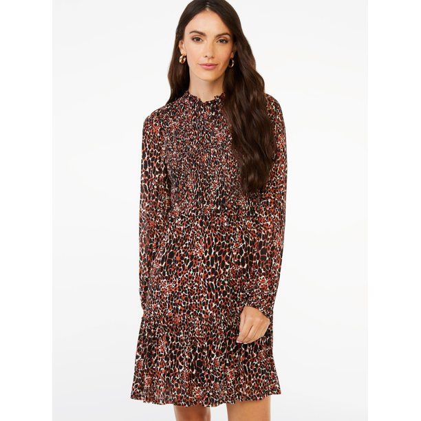 Scoop Women's Smocked Short Dress with Long Sleeves - Walmart.com | Walmart (US)