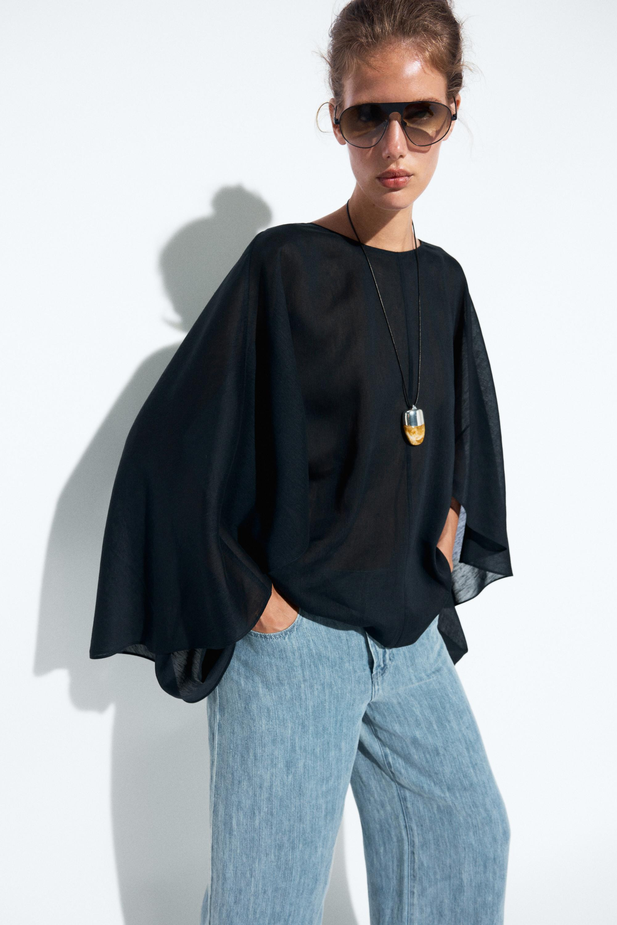 Asymmetric flowing cape | Massimo Dutti UK