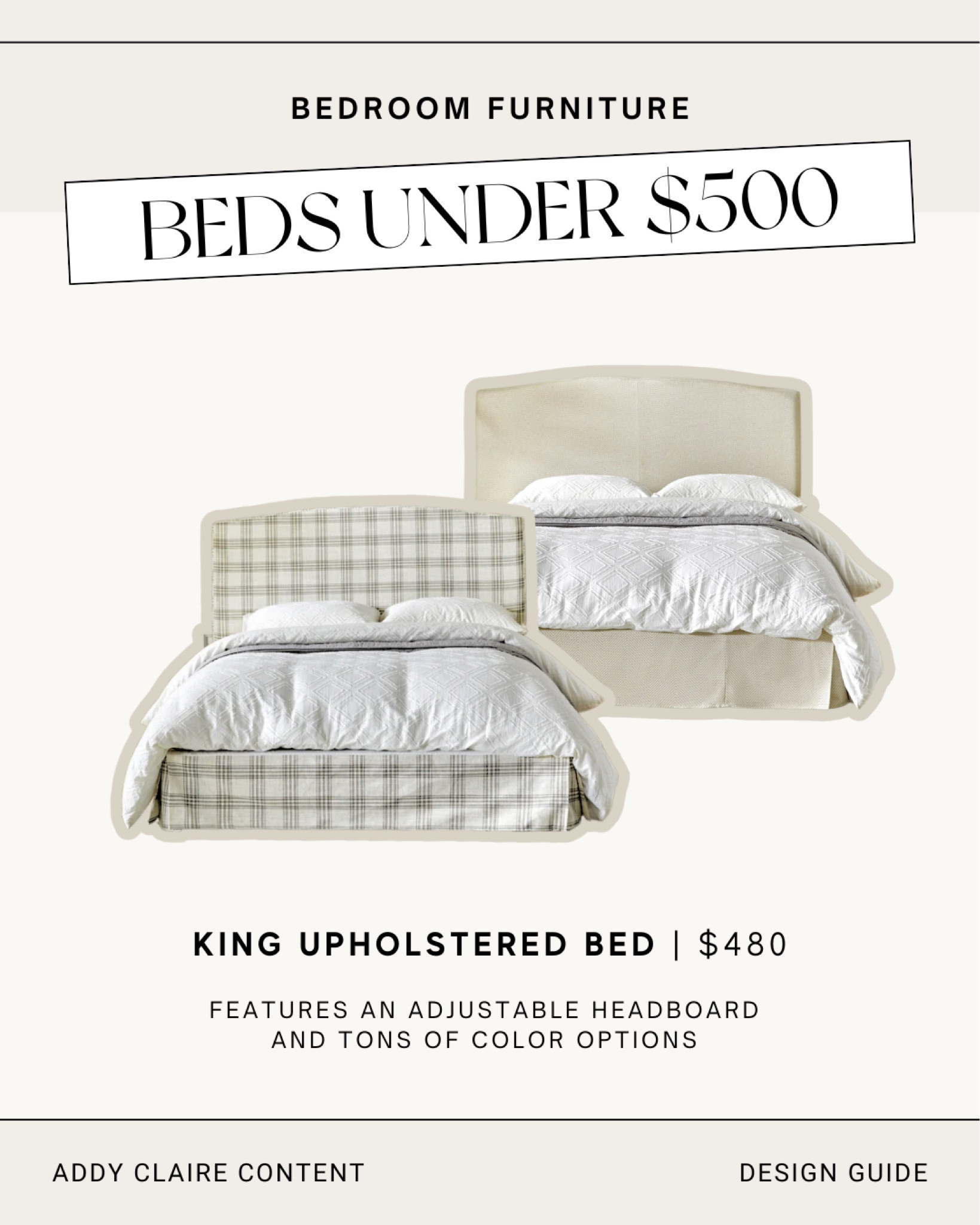 King Upholstered Bed for just $480—one of the best affordable bed finds under $500. It features an adjustable headboard and comes in a variety of color options to match your style. Perfect for adding comfort and elegance to your bedroom. Explore more budget-friendly options through the link in my bio! #AffordableBeds #BedroomFurniture #HomeDecor

#LTKFindsUnder50 #LTKSaleAlert #LTKHome