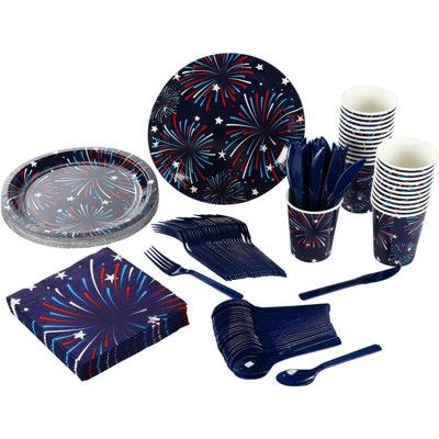 Juvale 144 Piece 4th of July Accessories for Party, Fireworks Dinnerware, Paper Napkins, Cups & C... | Target