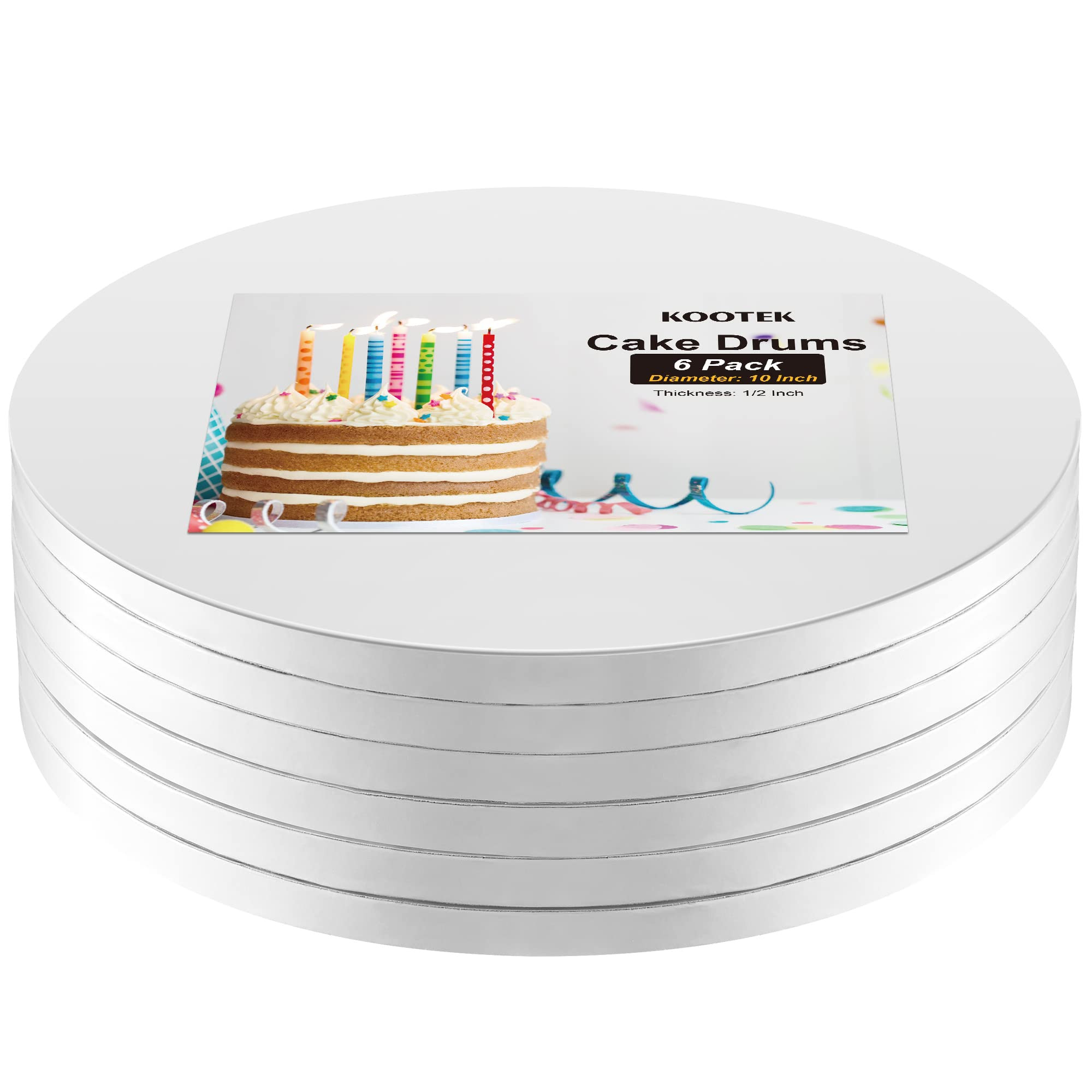 Kootek Cake Boards Drums 10 Inch Round, 1/2" Thick Decorating Supplies White 6-Pack Sturdy Corrug... | Amazon (US)