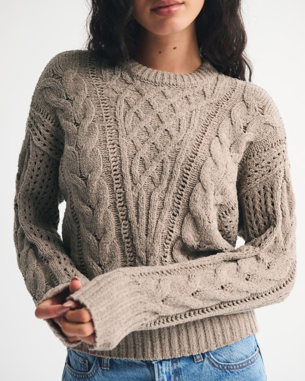 Textural Stitch Cable Crew Sweater | Abercrombie & Fitch (US)