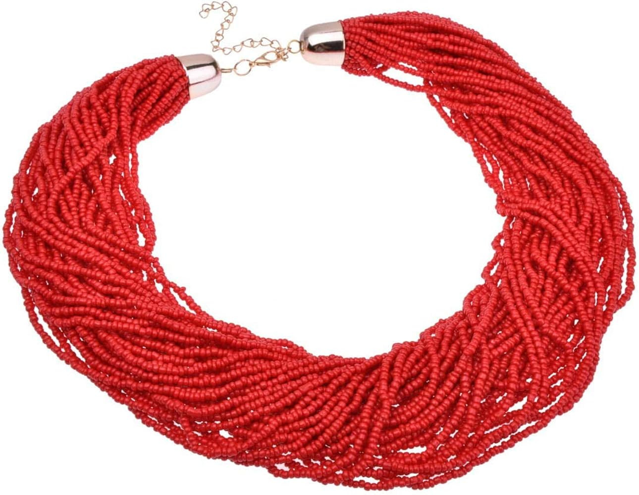 Jerollin Fashion Multilayer Seed Bead Chain Choker Collar Necklace Earrings Set Cluster Strand Ha... | Amazon (US)