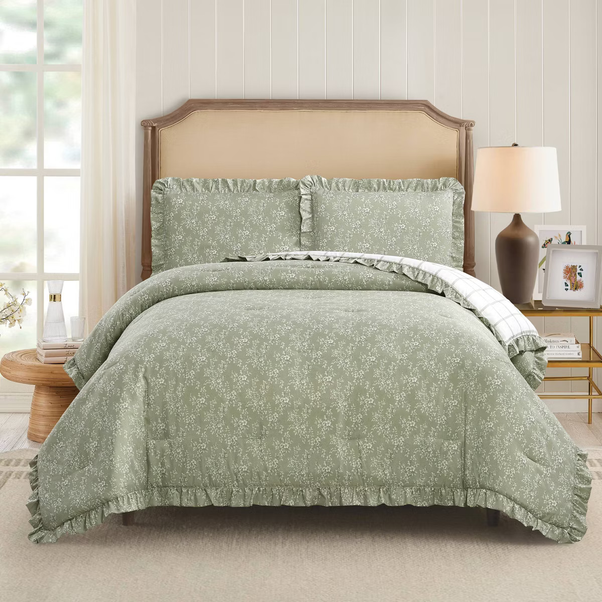 Modern Heirloom 3pc Floral Ruffle Comforter Bedding Set Assorted Green | Target