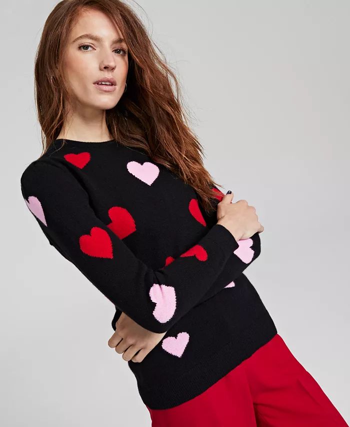 Charter Club Women's 100% Cashmere Heart-Print Sweater, Created for Macy's & Reviews - Sweaters -... | Macys (US)