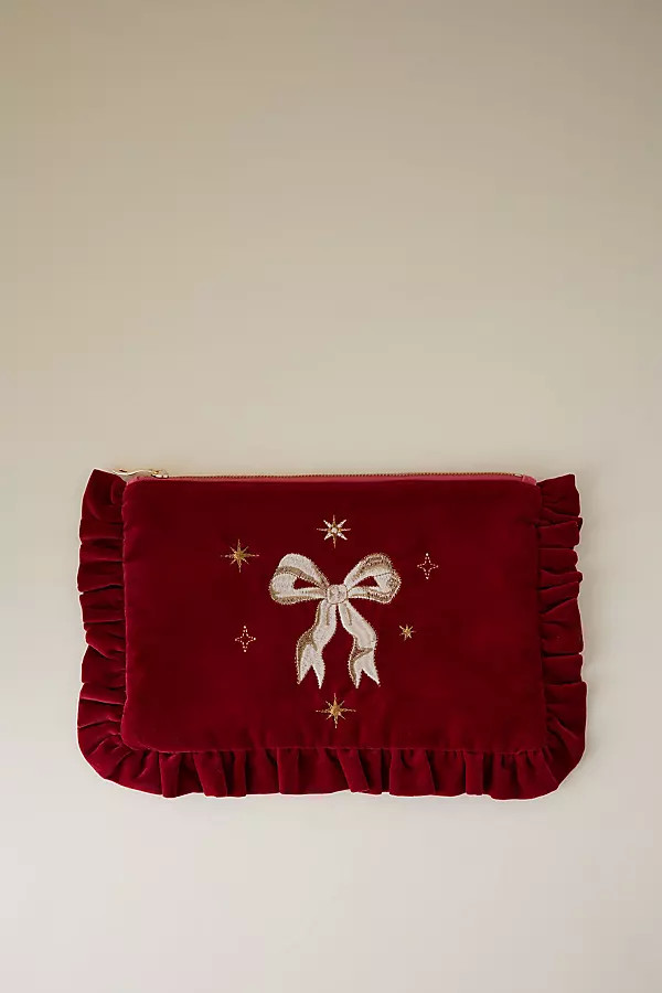 Elizabeth Scarlett Bow Embroidered Velvet Frill Pouch | Anthropologie (UK)