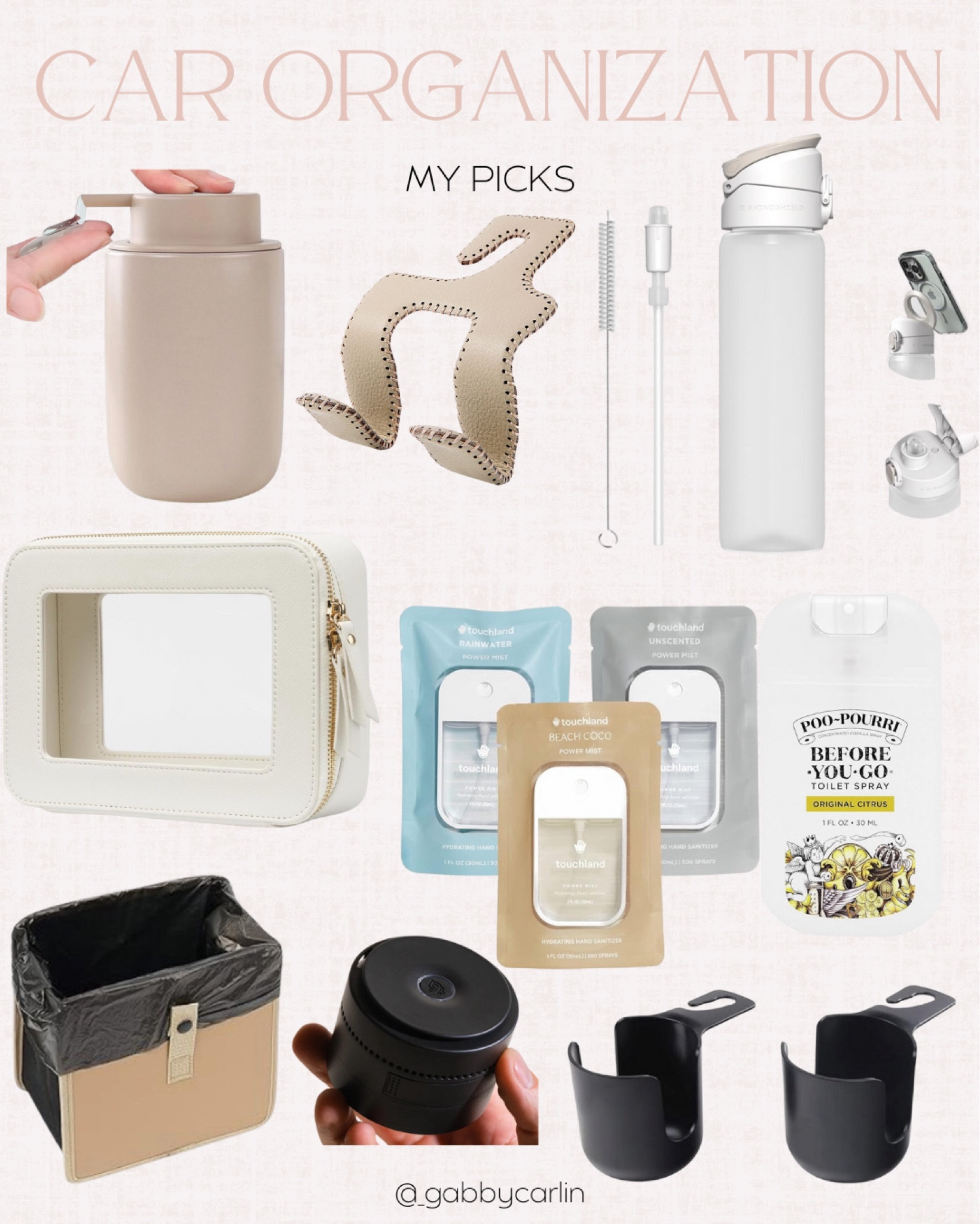 Car organization, soap pump, car purse hook, hand sanitizer, trash can, pura, pouch, cup holder, water bottle 

#LTKSeasonal #LTKfindsunder100 #LTKfindsunder50