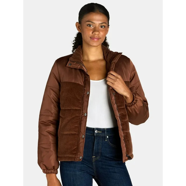 Time and Tru Women's and Women’s Plus Mixed Media Puffer Jacket, Sizes XS-3X | Walmart (US)