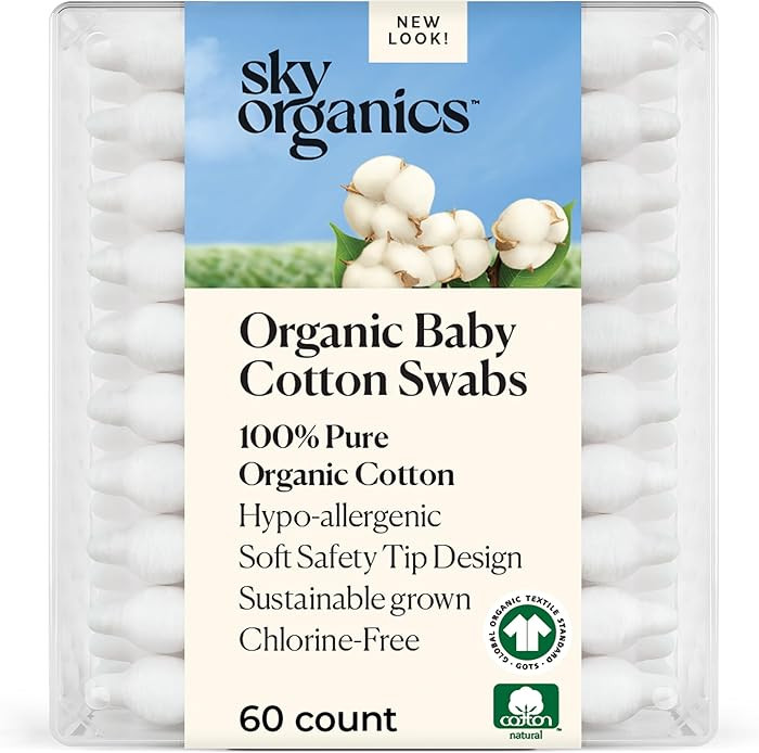 Sky Organics - Organic Baby Cotton Swabs, 60 ct. - Ultra Soft Baby Safe Tips - Strong & Durable -... | Amazon (US)
