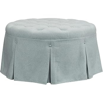 MARTHA STEWART Terri Upholstered Round Ottoman, Button Tufted Cocktail Footrest Chair with Pleate... | Amazon (US)