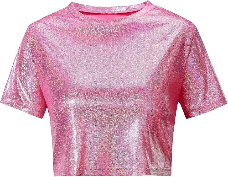 SOLY HUX Womens Glitter Sparkle Crop Top Metallic Party Tees Summer Short Sleeve T Shirt | Amazon (US)