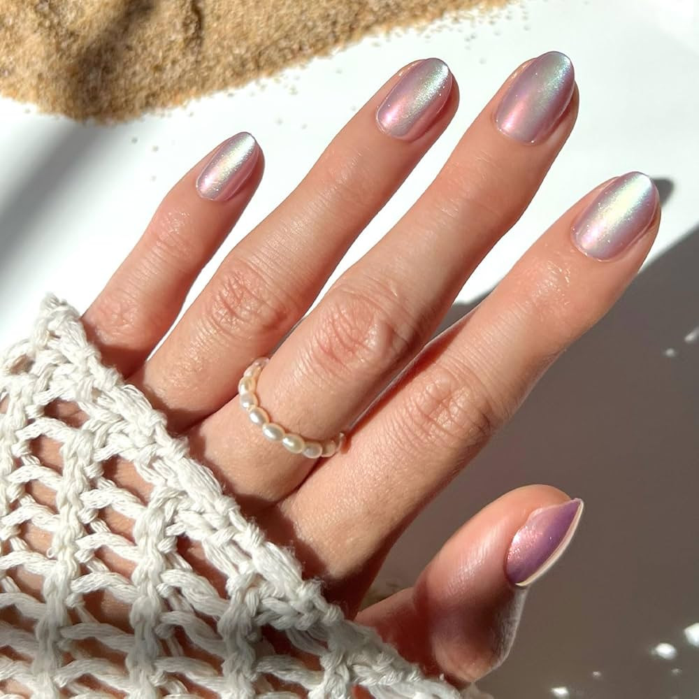 Glamnetic Press On Nails - Oyster Fake Nails | Short Oval Cat Eye Fake Nails with a Velvet Pearle... | Amazon (US)
