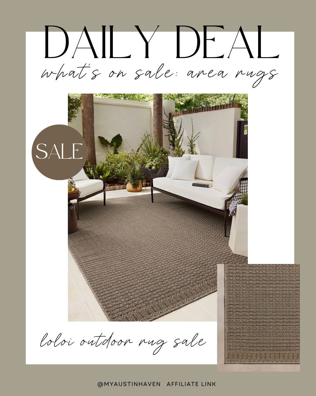 Daily Deal: Outdoor Rug ☀️🌴

Gorgeous outdoor Loloi Rug on Sale 👏🏼 perfect for any entryway, front porch or back patio 

Loloi rug, outdoor rug, patio refresh, front porch, patio decor, spring refresh, wayfair finds, wayfair sale

#LTKdayinmylife #LTKSeasonal #LTKHome