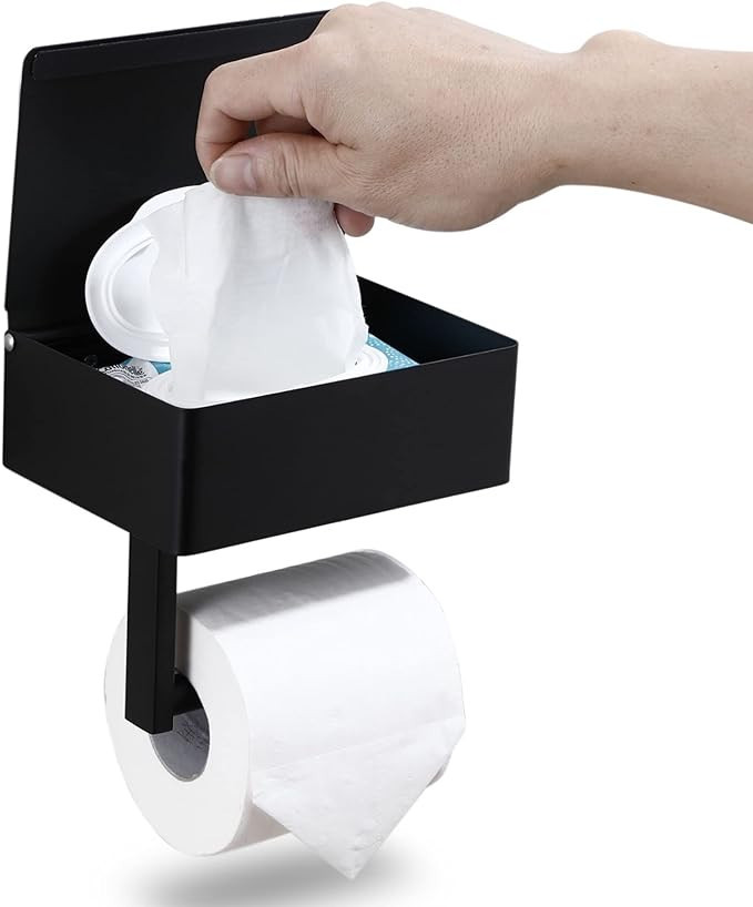 Day Moon Designs Matte Black Toilet Paper Holder with Shelf, Wipe Holder for Bathroom Flushable W... | Amazon (US)